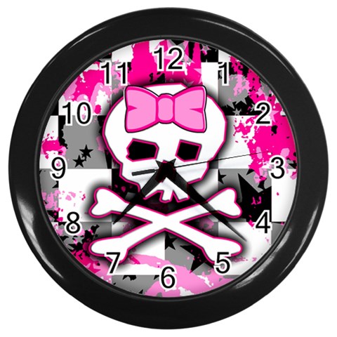 Pink Skull Scene Girl Wall Clock (Black) from ArtsNow.com Front