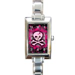 Pink Skull Star Splatter Rectangular Italian Charm Watch