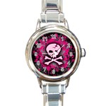 Pink Skull Star Splatter Round Italian Charm Watch