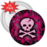 Pink Skull Star Splatter 3  Button (10 pack)