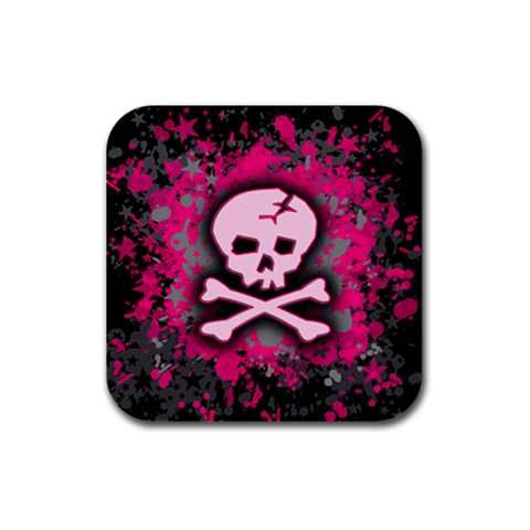 Pink Skull Star Splatter Rubber Square Coaster (4 pack) from ArtsNow.com Front