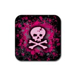 Pink Skull Star Splatter Rubber Square Coaster (4 pack)