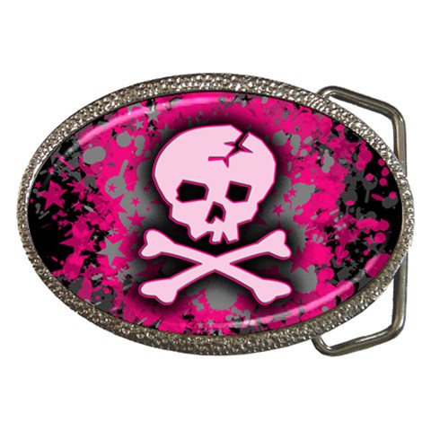 Pink Skull Star Splatter Belt Buckle from ArtsNow.com Front