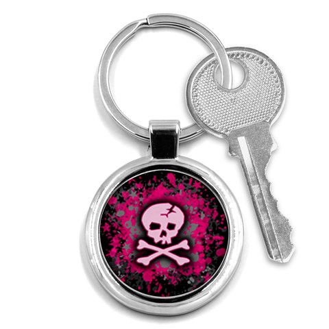 Pink Skull Star Splatter Key Chain (Round) from ArtsNow.com Front
