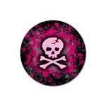 Pink Skull Star Splatter Rubber Coaster (Round)