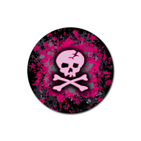 Pink Skull Star Splatter Rubber Round Coaster (4 pack) from ArtsNow.com Front