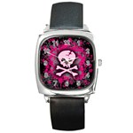 Pink Skull Star Splatter Square Metal Watch