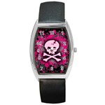 Pink Skull Star Splatter Barrel Style Metal Watch