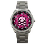 Pink Skull Star Splatter Sport Metal Watch