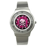 Pink Skull Star Splatter Stainless Steel Watch