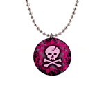 Pink Skull Star Splatter 1  Button Necklace