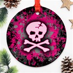 Pink Skull Star Splatter Round Ornament (Two Sides)