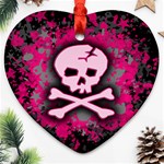 Pink Skull Star Splatter Heart Ornament (Two Sides)