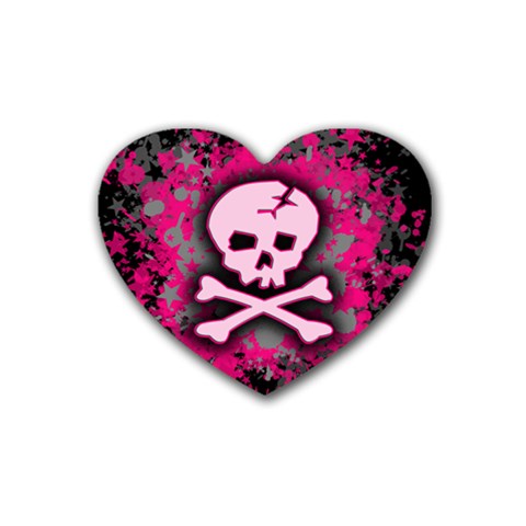 Pink Skull Star Splatter Rubber Coaster (Heart) from ArtsNow.com Front