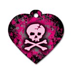 Pink Skull Star Splatter Dog Tag Heart (One Side)