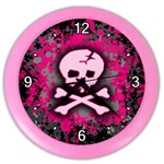 Pink Skull Star Splatter Color Wall Clock