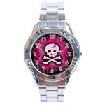 Pink Skull Star Splatter Stainless Steel Analogue Men’s Watch