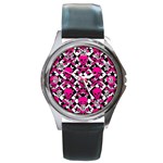 Pink Skulls & Stars Round Metal Watch