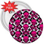 Pink Skulls & Stars 3  Button (10 pack)