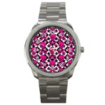 Pink Skulls & Stars Sport Metal Watch