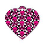 Pink Skulls & Stars Dog Tag Heart (One Side)