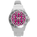 Pink Skulls & Stars Round Plastic Sport Watch Large