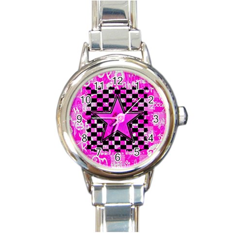 Pink Star Round Italian Charm Watch from ArtsNow.com Front