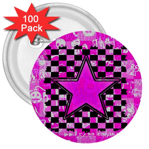 Pink Star 3  Button (100 pack) from ArtsNow.com Front
