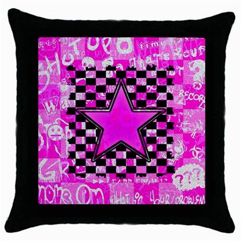 Pink Star Throw Pillow Case (Black) from ArtsNow.com Front