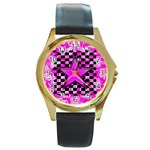 Pink Star Round Gold Metal Watch