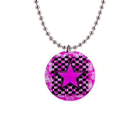Pink Star 1  Button Necklace from ArtsNow.com Front