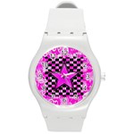 Pink Star Round Plastic Sport Watch Medium