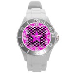 Pink Star Round Plastic Sport Watch Large