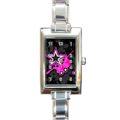 Pink Star Design Rectangular Italian Charm Watch from ArtsNow.com Front