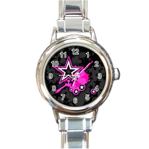 Pink Star Design Round Italian Charm Watch from ArtsNow.com Front