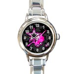 Pink Star Design Round Italian Charm Watch