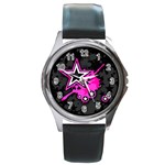 Pink Star Design Round Metal Watch