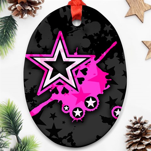 Pink Star Design Ornament (Oval) from ArtsNow.com Front