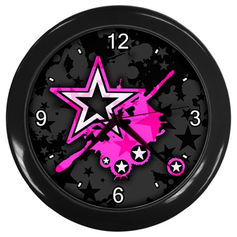 Pink Star Design Wall Clock (Black) from ArtsNow.com Front