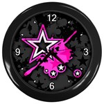 Pink Star Design Wall Clock (Black)