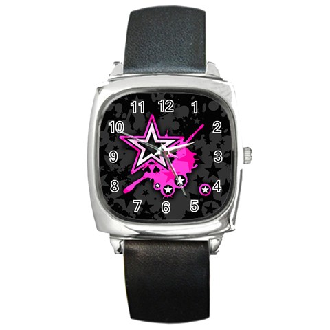 Pink Star Design Square Metal Watch from ArtsNow.com Front