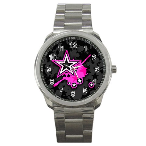 Pink Star Design Sport Metal Watch from ArtsNow.com Front
