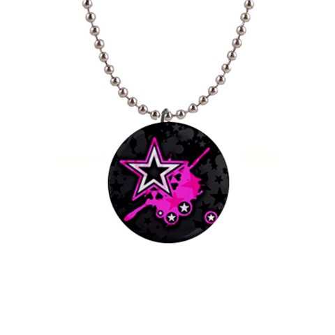 Pink Star Design 1  Button Necklace from ArtsNow.com Front