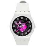 Pink Star Design Round Plastic Sport Watch Medium