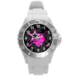 Pink Star Design Round Plastic Sport Watch Large