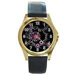 Pink Star Explosion Round Gold Metal Watch