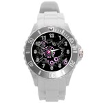 Pink Star Explosion Round Plastic Sport Watch Large