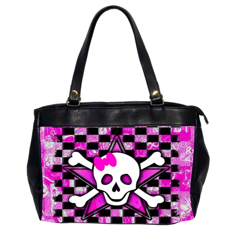 Pink Star Skull Oversize Office Handbag (Two Sides) from ArtsNow.com Front