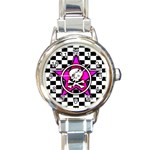 Pink Star Skull Checker Round Italian Charm Watch