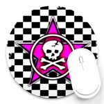 Pink Star Skull Checker Round Mousepad